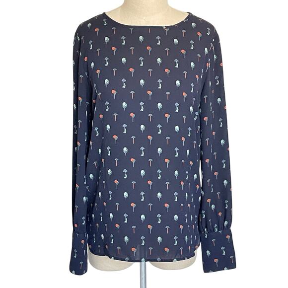 Ann Taylor Navy Blue Tree Wide Cuffed Blouse - Picture 1 of 7